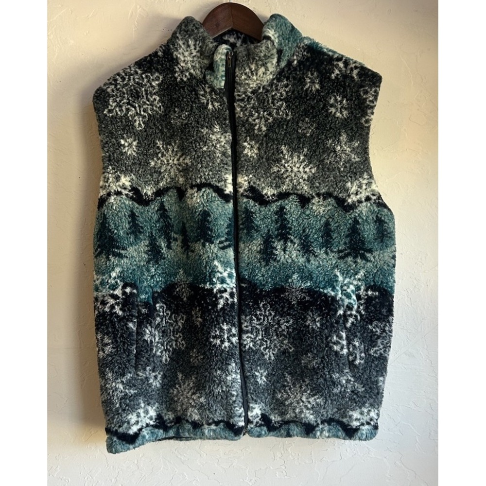 Vintage 90s Starfire Faux Fur Vest M Cabin‎ Novelty Kitsch Retro Ski Lodge Cozy